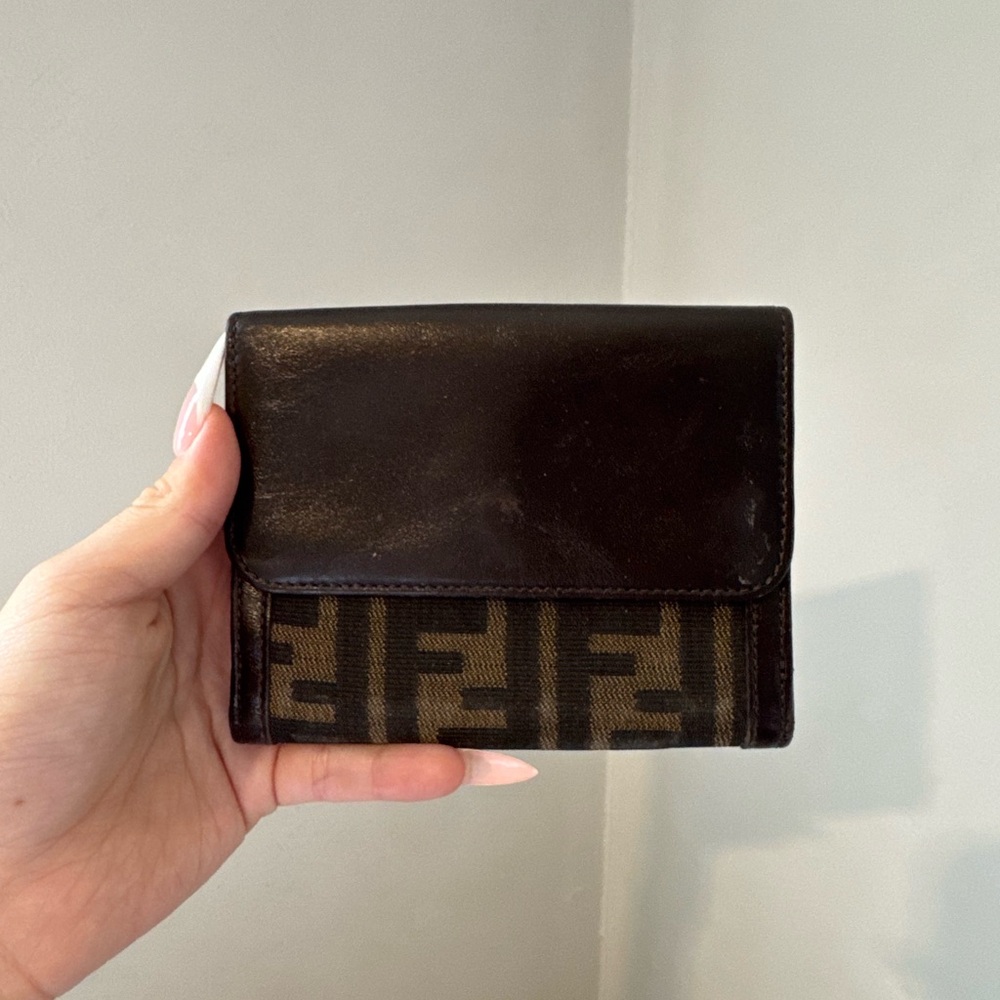Fendi Dark Brown and Black Logo Wallet